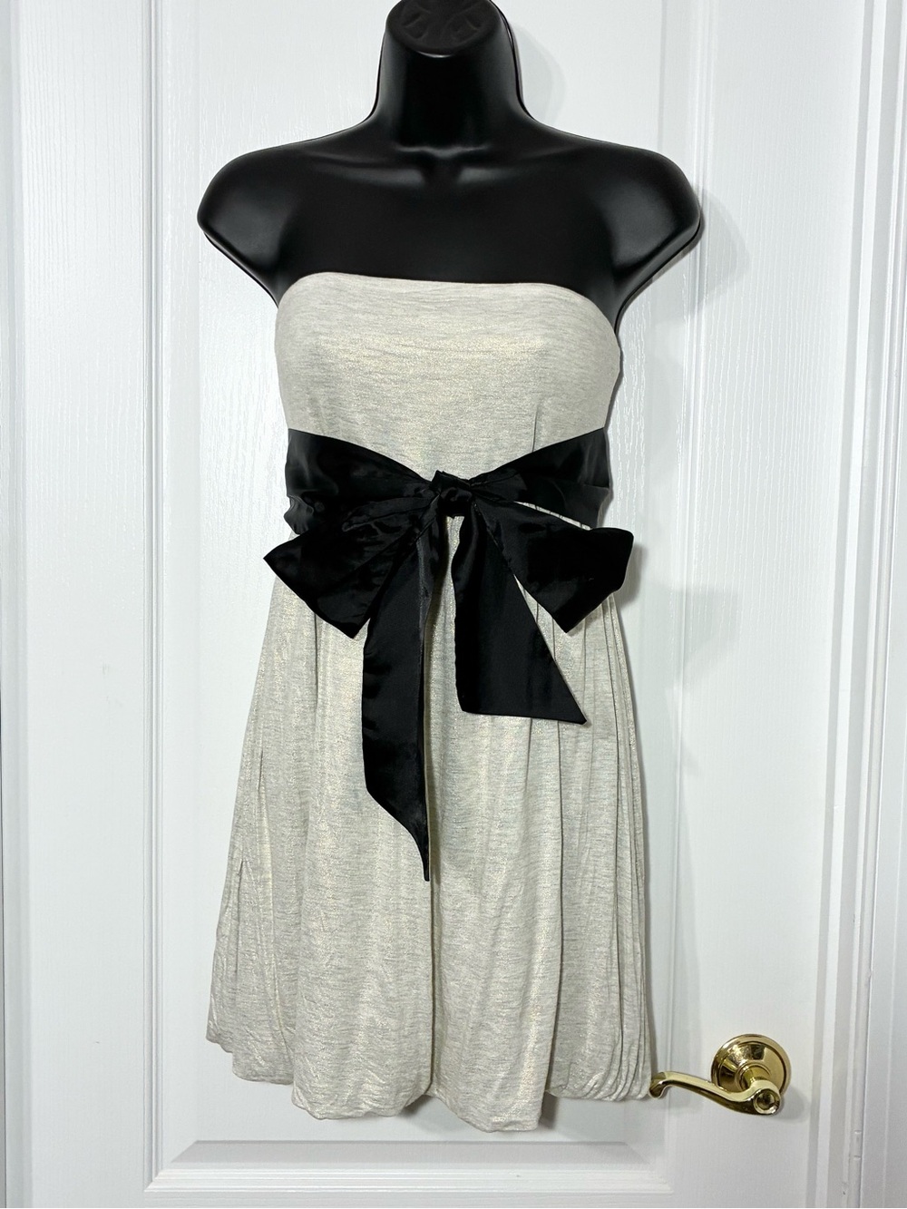 Y2K The Limited Bubble Hem Strapless Gold Knit Top / Mini Dress Black Satin Belt